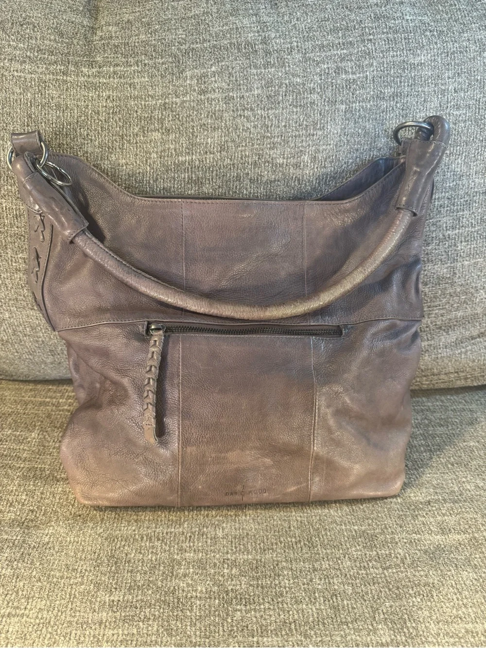 Day & Mood hobo bag crafted washed distressed leather taupe/grey shade - Picture 1 of 15